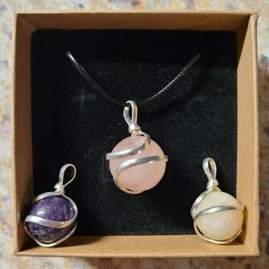 NWOT Amethyst, Rose Quartz, & Yellow Aventurine Pendant Trio